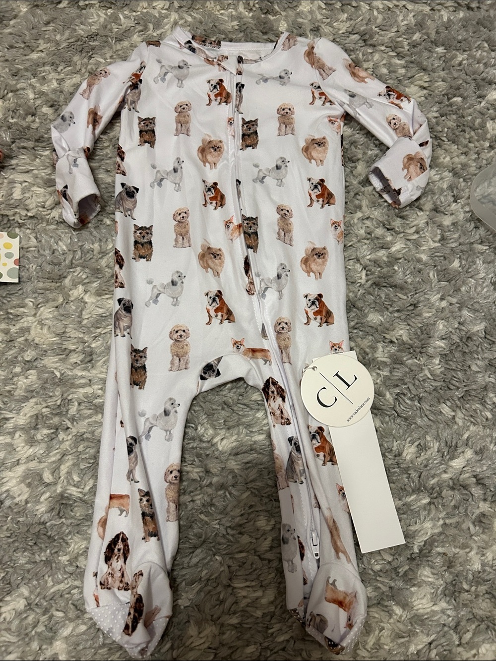 Caden Lane White Footed One-Piece with Dog Print